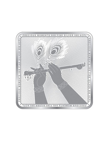 Precious Moments Color Radha Krishna BIS Hallmarked Silver Square Coin Of 50 Gram in 999 Purity / Fineness by ACPL