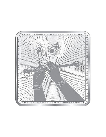 Precious Moments Color Radha Krishna BIS Hallmarked Silver Square Coin Of 50 Gram in 999 Purity / Fineness by ACPL