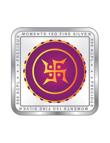 Precious Moments Colour Akshaya Tritiya BIS Hallmarked Silver Square Coin Of 10 Gram in 999 Purity / Fineness by ACPL