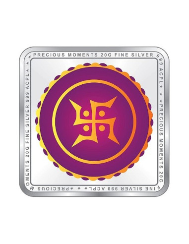 Precious Moments Color Akshaya Tritiya BIS Hallmarked Silver Square Coin Of 20 Gram in 999 Purity / Fineness by ACPL
