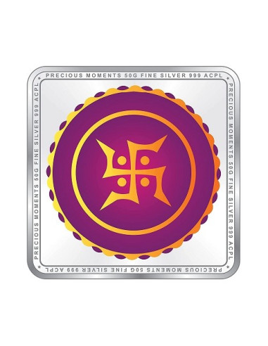 Precious Moments Color Akshaya Tritiya BIS Hallmarked Silver Square Coin Of 50 Gram in 999 Purity / Fineness by ACPL