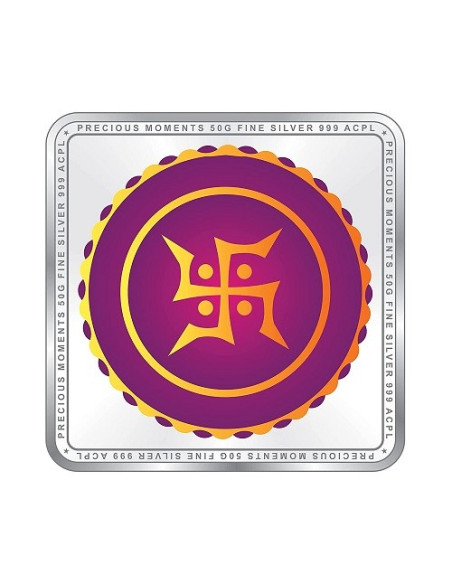 Precious Moments Color Akshaya Tritiya BIS Hallmarked Silver Square Coin Of 50 Gram in 999 Purity / Fineness by ACPL