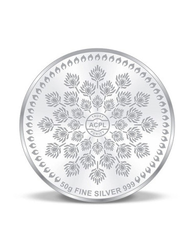 Precious Moments Color Dancing Peacock BIS Hallmarked Silver Coin Of 50 Gram in 999 Purity / Fineness by ACPL