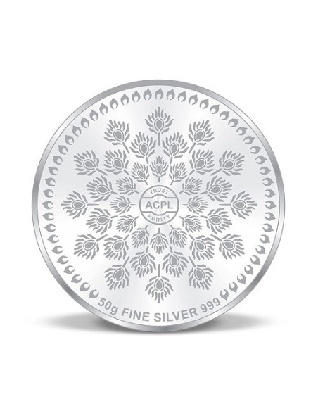 Precious Moments Color Dancing Peacock BIS Hallmarked Silver Coin Of 50 Gram in 999 Purity / Fineness by ACPL