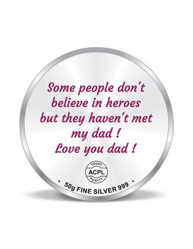 Precious Moments Color BIS Hallmarked Best Dad Silver Coin Of 50 Gram in 999 Purity / Fineness By ACPL