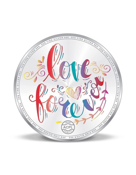 Precious Moments Color 50th Anniversaery BIS Hallmarked Silver Coin Of 50 Gram in 999 Purity / Fineness By ACPL