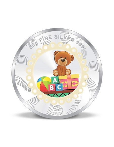 Precious Moments Color New Born Baby BIS Hallmarked Silver Coin Of 50 Gram in 999 Purity / Fineness by ACPL
