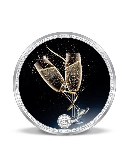 Precious Moments Color 50th Anniversaery BIS Hallmarked Silver Coin Of 50 Gram in 999 Purity / Fineness By ACPL