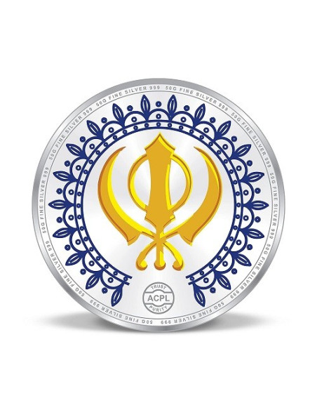 Precious Moments Color Guru Gobind Singh Ji BIS Hallmarked Silver Coin Of 50 Gram in 999 Purity / Fineness by ACPL