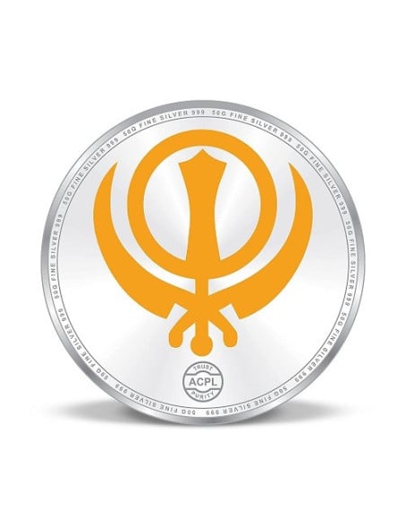 Precious Moments Color Waheguru Ji BIS Hallmarked Silver Coin Of 50 Gram in 999 Purity / Fineness by ACPL