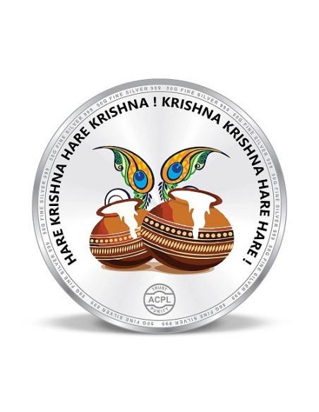 Precious Moments Color Krishna BIS Hallmarked Silver Coin Of 50 Gram in 999 Purity / Fineness by ACPL