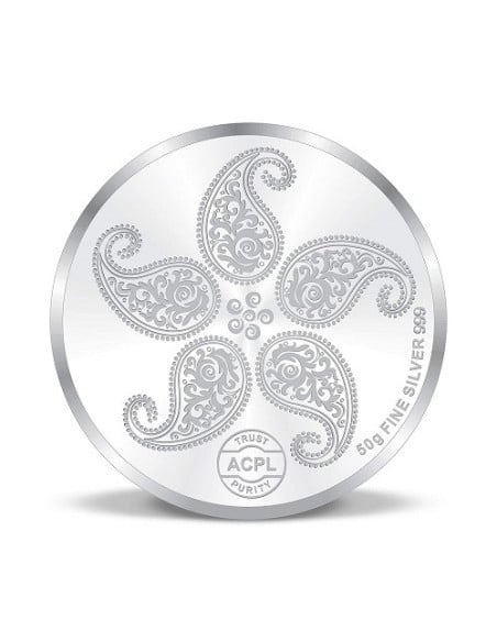Precious Moments Colorful Peacock BIS Hallmarked Silver Coin Of 50 Gram in 999 Purity / Fineness by ACPL