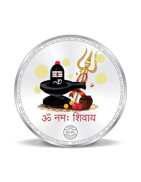 Precious Moments Color Shiv Parvati BIS Hallmarked Silver Coin Of 50 Gram in 999 Purity / Fineness by ACPL
