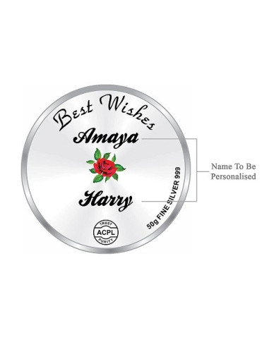 Precious Moments Personalised BIS Hallmarked Laxmi Ganesh Religious Silver Coin Of 50 Gram in 999 Purity / Fineness by ACPL