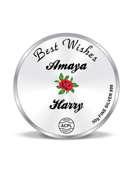 Precious Moments Personalised BIS Hallmarked Laxmi Ganesh Religious Silver Coin Of 50 Gram in 999 Purity / Fineness by ACPL