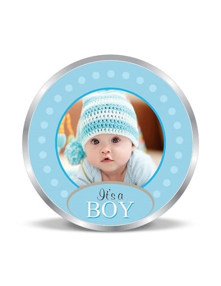 Precious Moments Personalised BIS Hallmarked New Born Baby Boy Silver Coin Of 50 Gram in 999 Purity / Fineness by ACPL