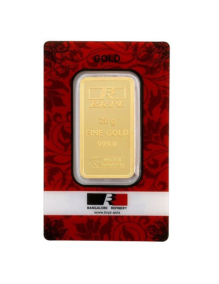 BRPL Bangalore Refinery Gold Bar Of 20 Grams in 24 Karat  999 Purity