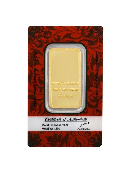 BRPL Bangalore Refinery Gold Bar Of 20 Grams in 24 Karat  999 Purity