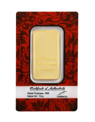 Buy BRPL Bangalore Refinery Gold Bar Of 50 Grams in 24kt  999 Purity