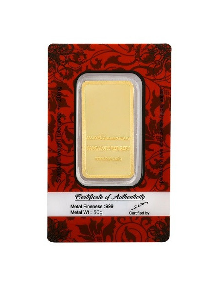 Buy BRPL Bangalore Refinery Gold Bar Of 50 Grams in 24kt  999 Purity