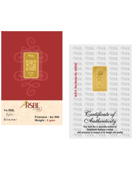 Buy RSBL Gold Bar 8 Grams 24Kt Gold 999 Purity I CoinBazaar