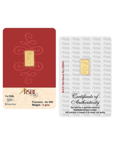 4 Gram Gold Bar - RSBL 24K (999 Purity) Ingot | Live Price Today