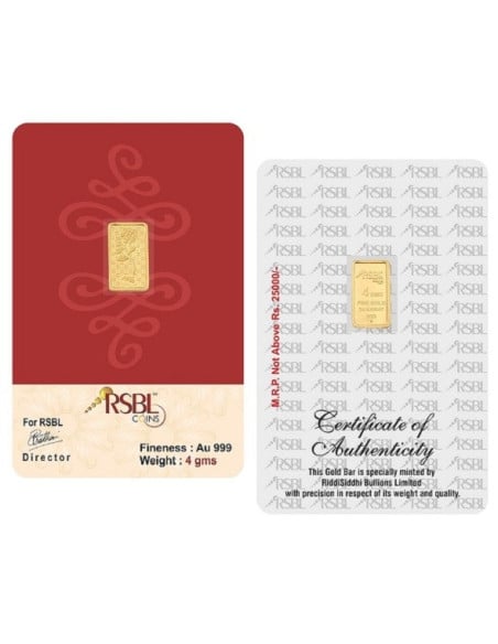 4 Gram Gold Bar - RSBL 24K (999 Purity) Ingot | Live Price Today