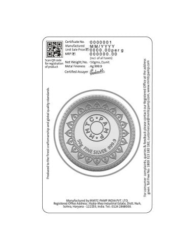 MMTC PAMP Ashtalakshmi Colored Silver Coin of 50 Gram in 999.9 Purity