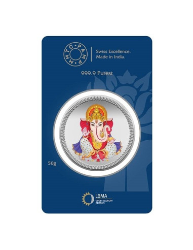 MMTC PAMP Colorful Lord Ganesha Coin of 50 Gram in 999.9 Purity