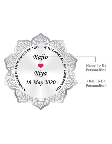 Precious Moments Personalised BIS Hallmarked Wedding Anniversary Silver Flower Shape Coin Of 50 Gram in 999 Purity by ACPL