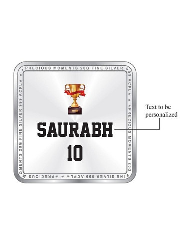 Precious Moments Personalised BIS Hallmarked Sports Silver Square Coin Of 50 Gram in 999 Purity / Fineness By ACPL
