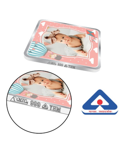 ACPL Personalised BIS Hallmarked New Born Baby Girl Silver Square Coin Of 10 Gram in 999 Purity / Fineness