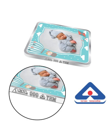 ACPL Personalised BIS Hallmarked New Born Baby Boy Silver Square Coin Of 10 Gram in 999 Purity / Fineness