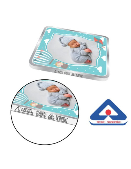 ACPL Personalised BIS Hallmarked New Born Baby Boy Silver Square Coin Of 10 Gram in 999 Purity / Fineness