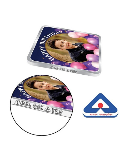 ACPL Personalised BIS Hallmarked Happy Birthday Silver Square Coin Of 10 Gram in 999 Purity / Fineness