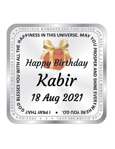 ACPL Personalised BIS Hallmarked Happy Birthday Silver Square Coin Of 20 Gram in 999 Purity / Fineness