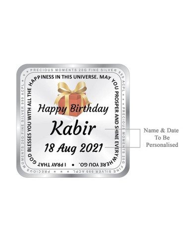 ACPL Personalised BIS Hallmarked Happy Birthday Silver Square Coin Of 20 Gram in 999 Purity / Fineness