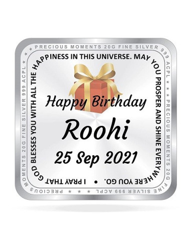 ACPL Personalised BIS Hallmarked Happy Birthday Silver Square Coin Of 20 Gram in 999 Purity / Fineness