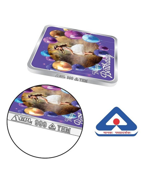 ACPL Personalised BIS Hallmarked Happy Birthday Silver Square Coin Of 20 Gram in 999 Purity / Fineness