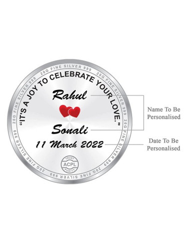 ACPL Personalised BIS Hallmarked Newly Married Silver Coin Of 20 Gram in 999 Purity / Fineness
