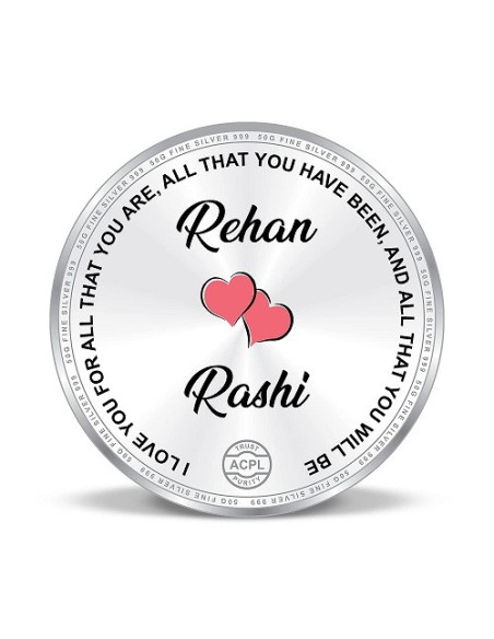 Precious Moments Personalised BIS Hallmarked Love You Forever Silver Coin Of 50 Gram in 999 Purity / Fineness By ACPL