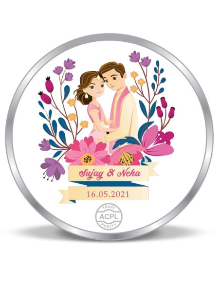 ACPL Personalised BIS Hallmarked Mr & Mrs  Silver Coin Of 20 Gram in 999 Purity / Fineness