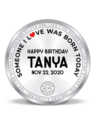 ACPL Personalised BIS Hallmarked Happy Birthday Silver Coin Of 10 Gram in 999 Purity / Fineness
