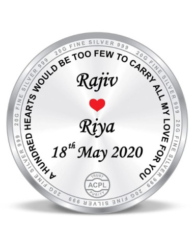 ACPL Personalised BIS Hallmarked Anniversaery Silver Coin Of 20 Gram in 999 Purity / Fineness