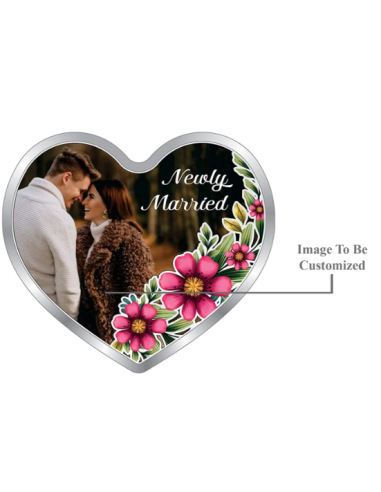 Precious Moments Personalised BIS Hallmarked New Married Silver Heart Shape Coin Of 20 Gram in 999 Purity by ACPL