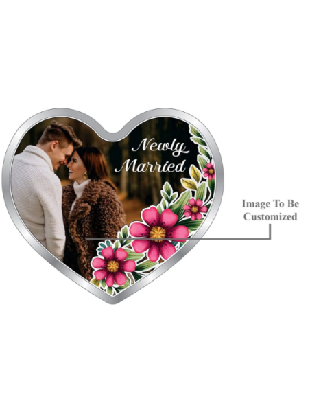 Precious Moments Personalised BIS Hallmarked New Married Silver Heart Shape Coin Of 20 Gram in 999 Purity by ACPL