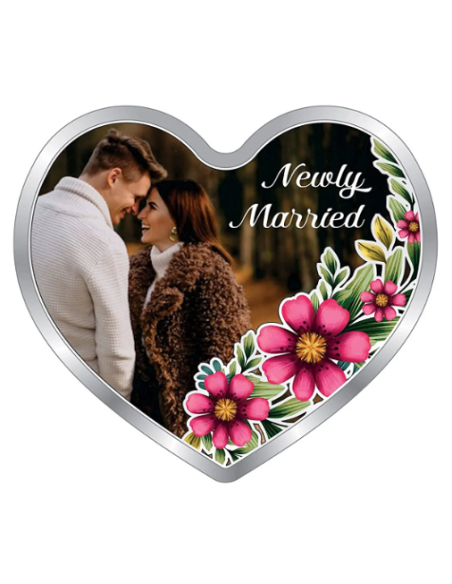Precious Moments Personalised BIS Hallmarked New Married Silver Heart Shape Coin Of 20 Gram in 999 Purity by ACPL