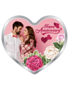 Precious Moments Personalised BIS Hallmarked Happy Anniversary Silver Heart Shape Coin Of 20 Gram in 999 Purity by ACPL