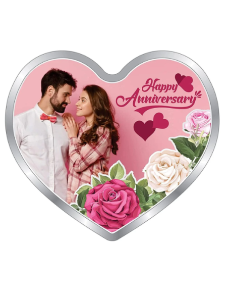 Precious Moments Personalised BIS Hallmarked Happy Anniversary Silver Heart Shape Coin Of 20 Gram in 999 Purity by ACPL