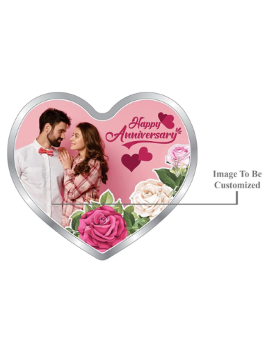 Precious Moments Personalised BIS Hallmarked Happy Anniversary Silver Heart Shape Coin Of 20 Gram in 999 Purity by ACPL